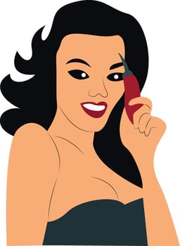 Woman Holding Red Chili Pepper Portrait, vintage illustration vector