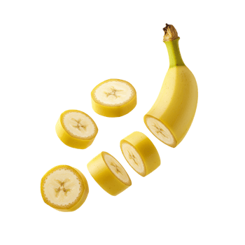 Banana slices flying on transparent background png