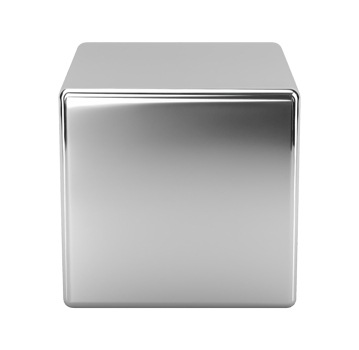 Front view of a metal cube isolated on transparent background png