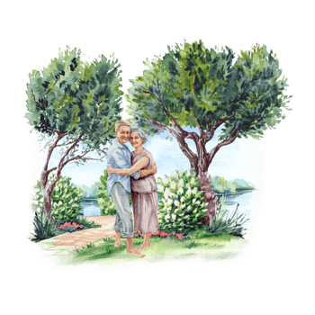 Senior pair in the nature on the riverside png