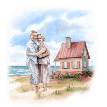Elderly coiple hagging in the nature on the seashore png