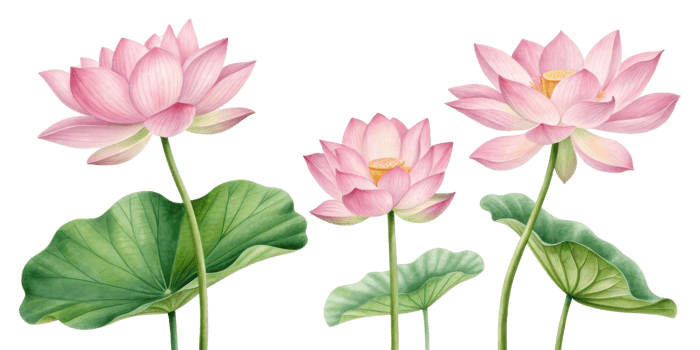 Beautiful lotus flowers bloom gracefully, showcasing their delicate petals and vibrant colors amidst lush green leaves png
