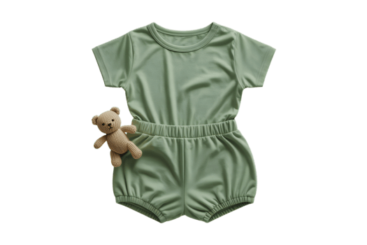 A green romper with a teddy bear on it png