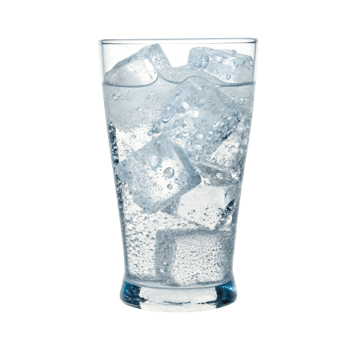 Carbonated sparkling soda water with bubbles and ice cubes on a glass on a transparent background drinks design png