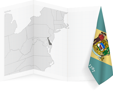 Delaware grayscale map and hanging flag. png