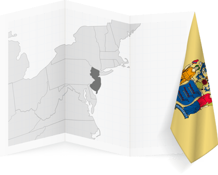 New Jersey grayscale map and hanging flag. png