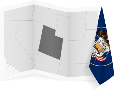 Utah grayscale map and hanging flag. png