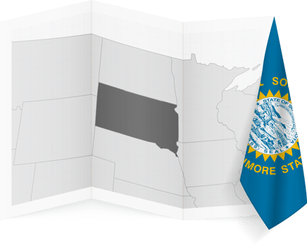 South Dakota grayscale map and hanging flag. png