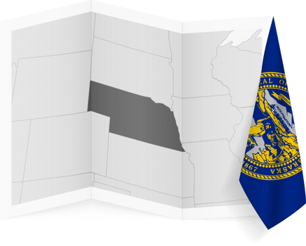 Nebraska grayscale map and hanging flag. png