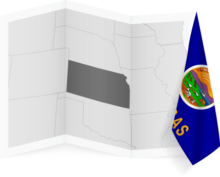 Kansas grayscale map and hanging flag. png