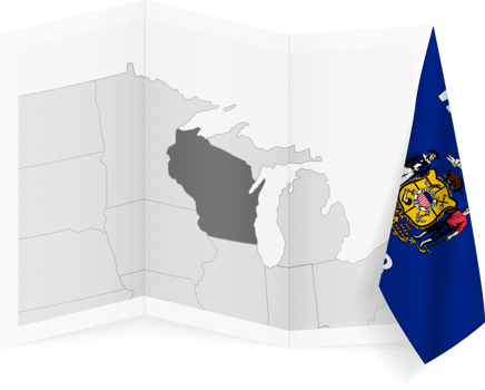 Wisconsin grayscale map and hanging flag. png