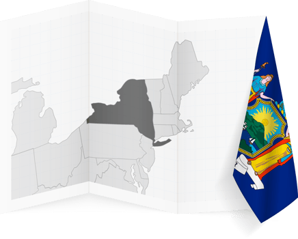 New York grayscale map and hanging flag. png