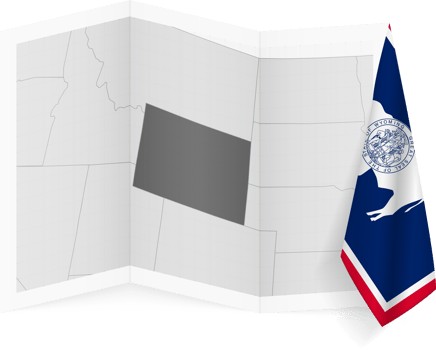 Wyoming grayscale map and hanging flag. png