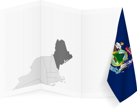 Maine grayscale map and hanging flag. png