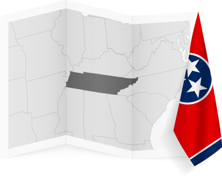 Tennessee grayscale map and hanging flag. png