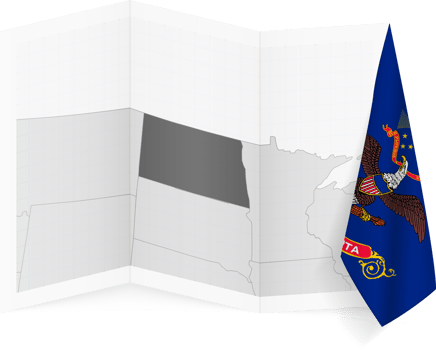 North Dakota grayscale map and hanging flag. png
