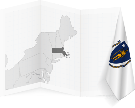 Massachusetts grayscale map and hanging flag. png