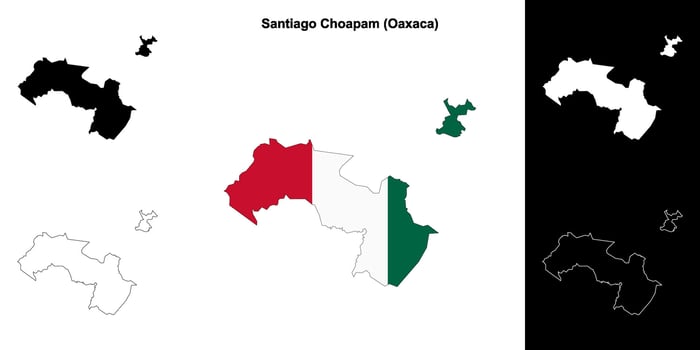 Santiago Choapam municipality, Oaxaca outline map set vector