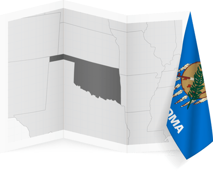 Oklahoma grayscale map and hanging flag. png