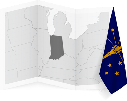 Indiana grayscale map and hanging flag. png