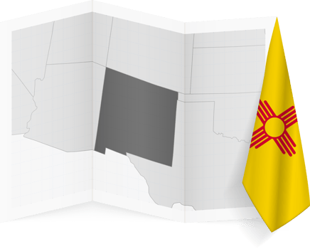 New Mexico grayscale map and hanging flag. png