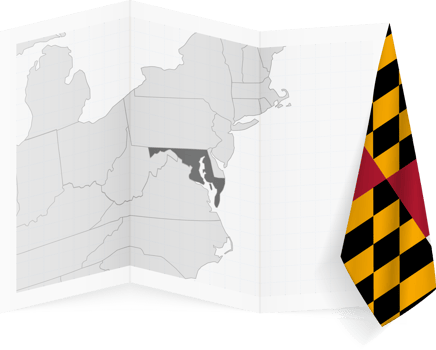 Maryland grayscale map and hanging flag. png