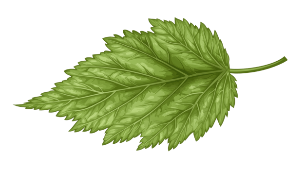 Detailed illustration of a green leaf showcasing its intricate texture and shape png