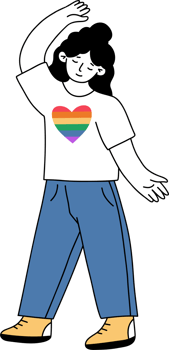 Happy LGBTQ Woman Dancing. Pride Month. LGBT community. Festive Lesbian Girl png