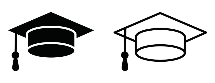 Graduation Cap Icons Solid and Outline Styles for Academic Designs vector