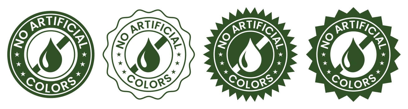 No artificial colors icons No artificial added colors logo badge icon sticker label emblem stamp and symbol in green and golden flat style isolated illustration vector