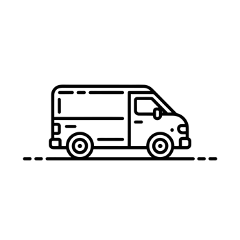 A simple black line drawing depicts a van in profile view, highlighting its outline and essential features. cutouts png