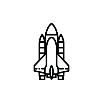 A simple black line drawing depicts a rocket or space shuttle, emphasizing its aerodynamic shape and structure. cutouts png