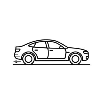 A simple line drawing depicts a side view of a car, showcasing its streamlined shape and sleek design cutouts png