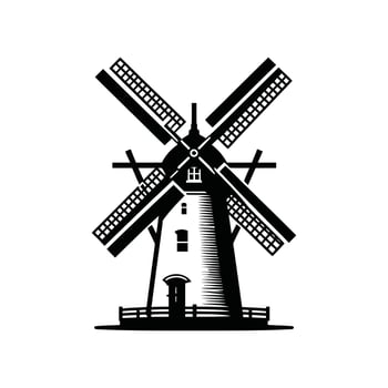 Windmill Silhouette Icon Design Logo Illustration vector