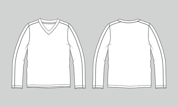 Long sleeve v neck t shirt template vector
