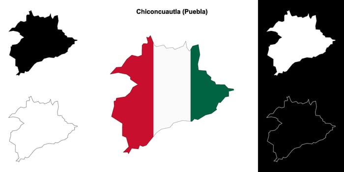 Chiconcuautla municipality, Puebla outline map set vector