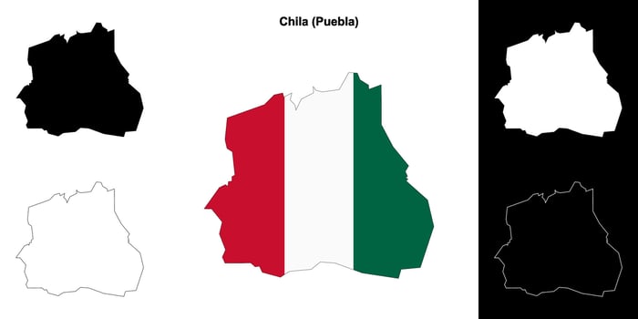 Chila municipality, Puebla outline map set vector