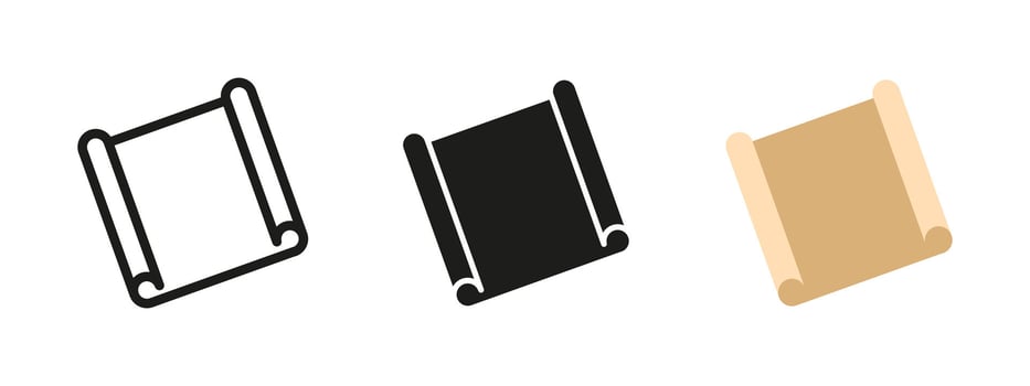 Scroll icon. Rolled parchment paper illustration. Symbol of ancient manuscripts or historical documents. Used for storytelling, vintage content or cultural and educational materials. vector