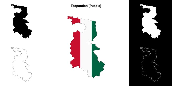 Teopantlan municipality, Puebla outline map set vector