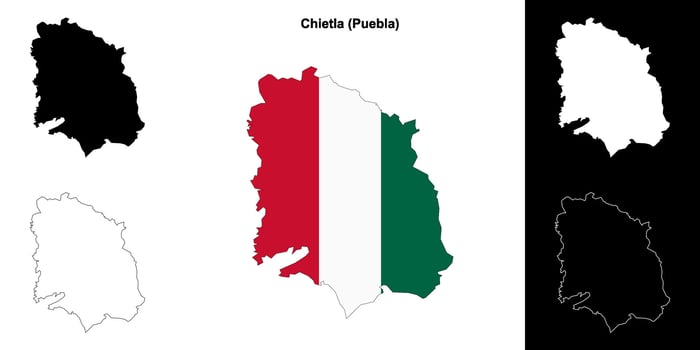 Chietla municipality, Puebla outline map set vector