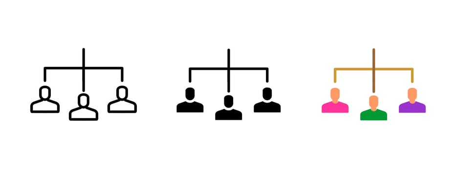Organization structure icon. Group of people connected by lines illustration. Corporate team network symbol. Business management and workflow planning sign. Company hierarchy pictogram. vector