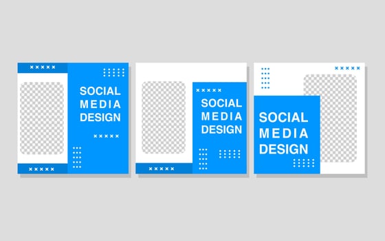 Social media post featuring three blue and white design templates. vector