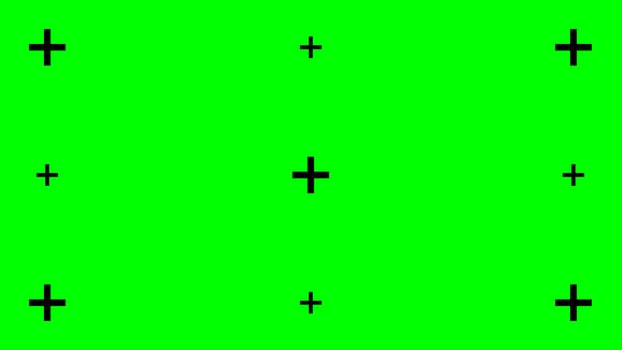 Green screen background with black tracking cross shaped marks. Chromakey technique. technology to add visual effects or VFX during movie post-production phase. flat illustration vector