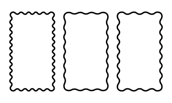Set of vertical rectangle frames with wavy edges. Rectangular shapes with curvy borders. Mirror, picture or photo frameworks. Empty text boxes isolated on white background. illustration vector