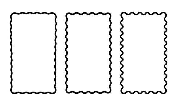 Set of vertical rectangle frames with wiggly edges. Rectangular shapes with scalloped borders. Mirror, picture or photo frameworks or boxes isolated on white background. graphic illustration vector