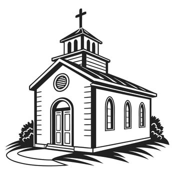 Black and White Illustration of a Small Church Building vector