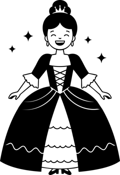 Joyful Cartoon Queen with Bouquet in Elaborate Dress png
