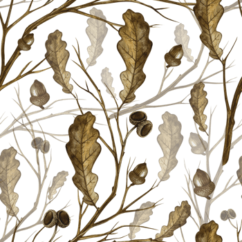 Seamless pattern with autumn oak leaves and branches. Handmade watercolor illustration. Color image. Great for packaging, decor, textiles, wallpaper, for printing and wrapping paper. png
