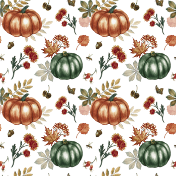 Seamless autumn pattern with pumpkins, leaves and flowers. Handmade watercolor illustration. Color image. For packaging, decor, textiles, wallpaper. As well as for printing and wrapping paper. png