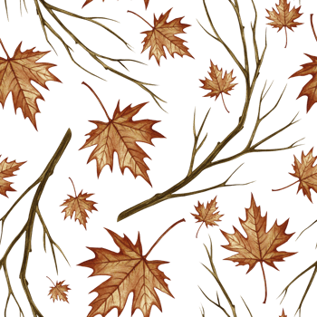 Seamless pattern with autumn maple leaves and branches. Handmade watercolor illustration. Color image. Great for packaging, decor, textiles, wallpaper, for printing and wrapping paper. png